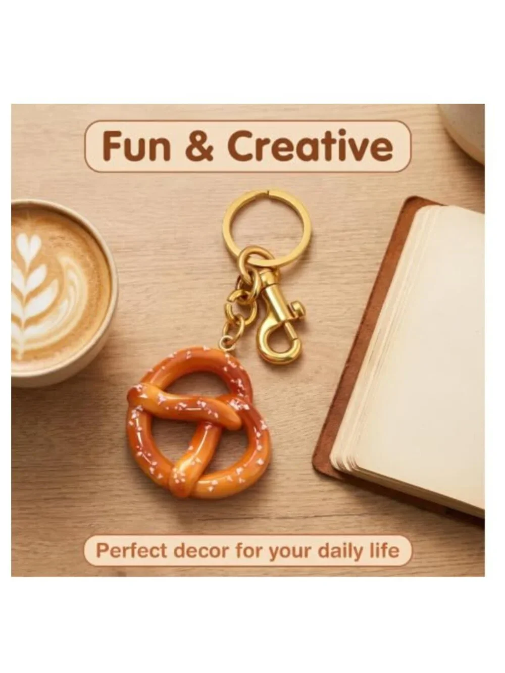 Pretzel Charm Keychain Purse Accessory Gift for Women Resin Clip-On